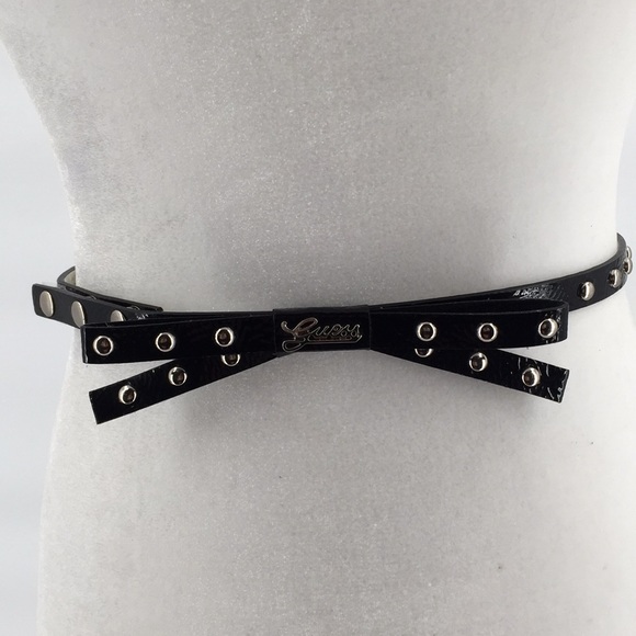 Guess Accessories - Guess Black Patent Bow Thin Belt Studs 37" XL